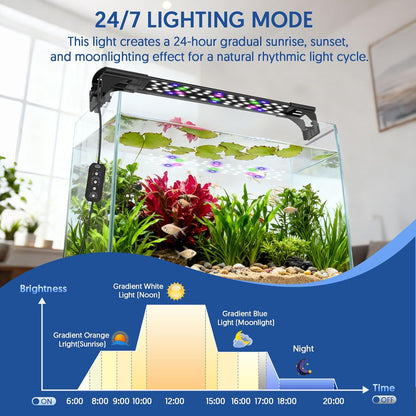 QZQ LED Aquarium Light, 30W Fish Tank Light with 24/7 Lighting Mode, Timer, DIY Mode, Adjustable Brightness, Full Spectrum Aquarium Plant Light with Extendable Brackets for 24-29 Inch Fish Tank