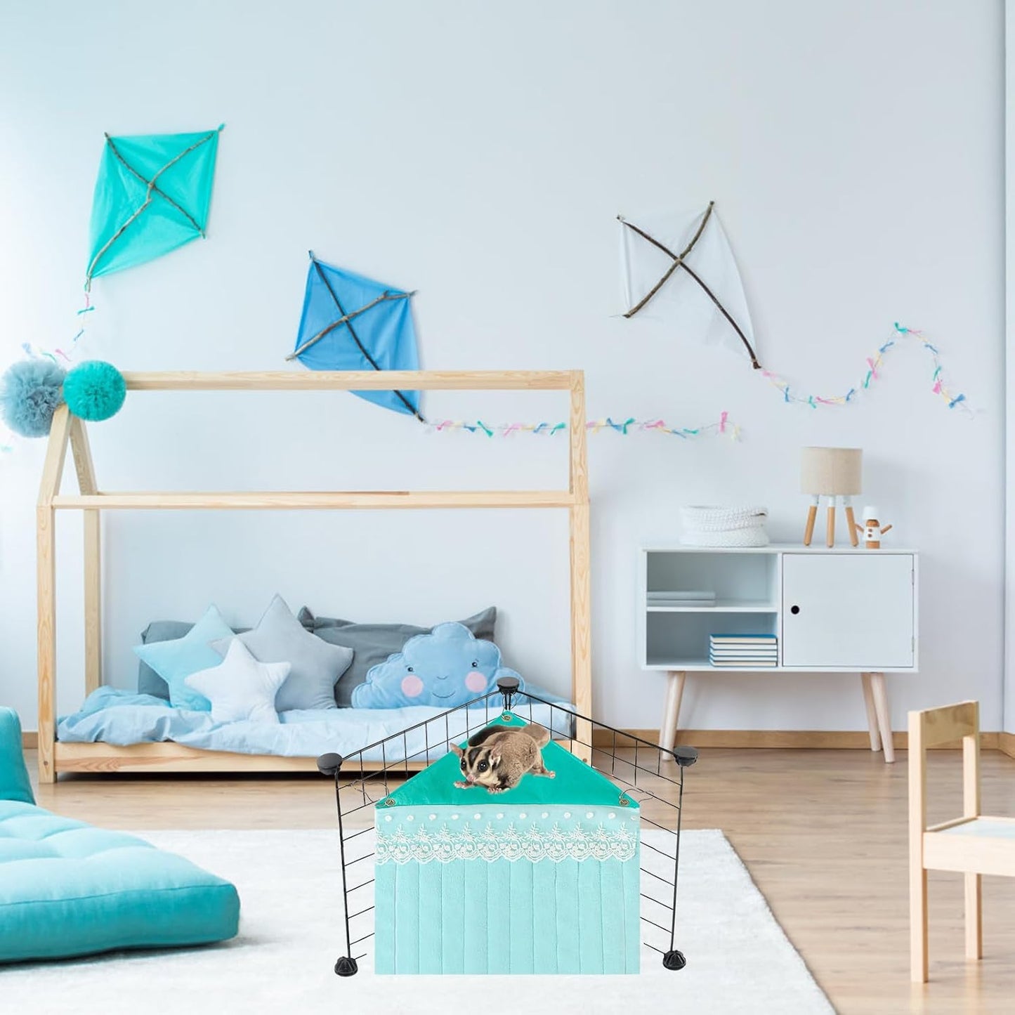 Kisangel Hamster Huts and Guinea Pig Hideout Hammock Polar Fleece, Small Animal Nest for Cage Corner, Mint Green Concealed Pet Shelter for Hamsters and