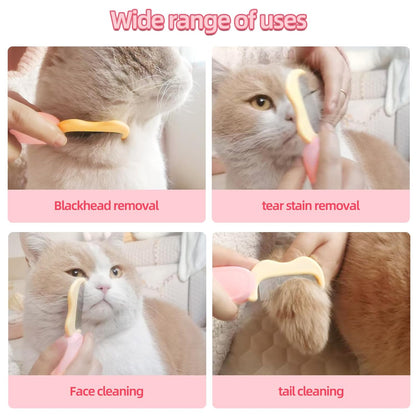 Foldable Cat Grooming Comb for Shedding and Face Care, Stainless Steel Brush for Tear Stains and Full-Body Hair, Portable ABS Handle for Cats and Small Dogs (pink‌ + yellow‌)