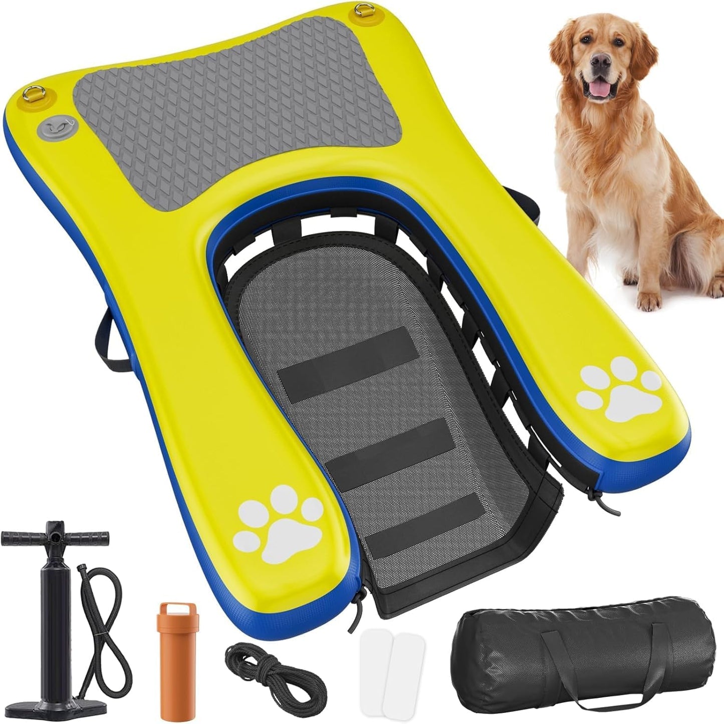 Inflatable Dog Pool Ramp Floats for Large Dogs Up to 240 lbs, 60"x 40" Dog Water Boat Ramp Ladder with Non Slip Step | Heavy Duty Dogs Dock for Inground Above Ground Pool, Lake, River