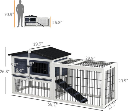 PawHut Rabbit Hutch Outdoor Indoor, 54" L Large Rabbit Cage with Waterproof Openable Roof, No-Leak Tray, Ramp, Run, for Bunnies, Guinea Pigs, Dark Gray