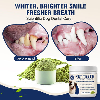 Dental Powder for Dogs Dog Teeth Cleaning Products Dog Tooth Cleaning Powder with Probiotics for Dogs Bad Breath Treatment Plaque and Tartar for Small Medium and Large Pet Dental Cleaner 120 G