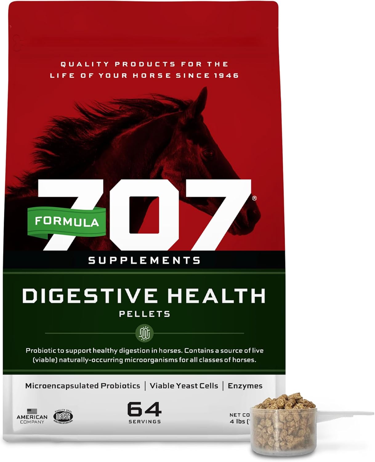 Formula 707 Digestive Health Equine Supplement, 4lb Bag – Probiotics, Prebiotics and Digestive Enzymes for Horses