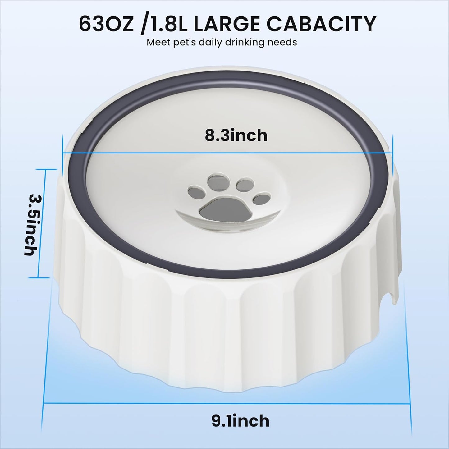 Dog Water Bowl No Spill 70oz/2L Large Capacity Dispenser Non Slip No Splash Bowl Pet Slow Feeder No Drip Dog Water Bowl on Vehicle Slow Water Bowl for Dogs and Cats