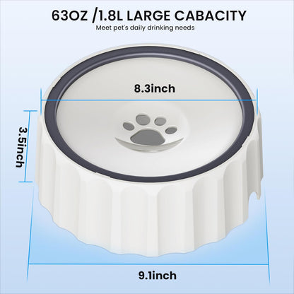 Dog Water Bowl No Spill 70oz/2L Large Capacity Dispenser Non Slip No Splash Bowl Pet Slow Feeder No Drip Dog Water Bowl on Vehicle Slow Water Bowl for Dogs and Cats