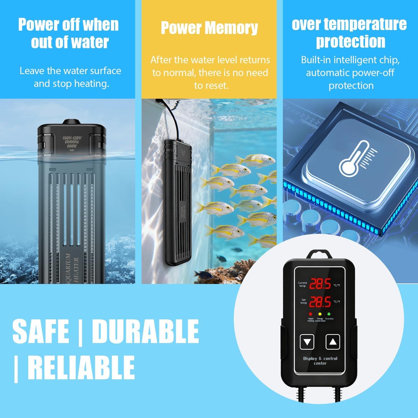 Aquarium Heater, Submersible Fish Tank Heater, 600W, LED Digital Display, 50-105 Gallons