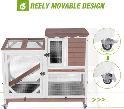 Gutinneen 2-Story Rabbit Hutch with Chew-Proof Ramp & Leak-Proof Trays - Indoor/Outdoor 39.3" Wooden Rabbit Cage with Wheels for Rabbits, Guinea Pigs