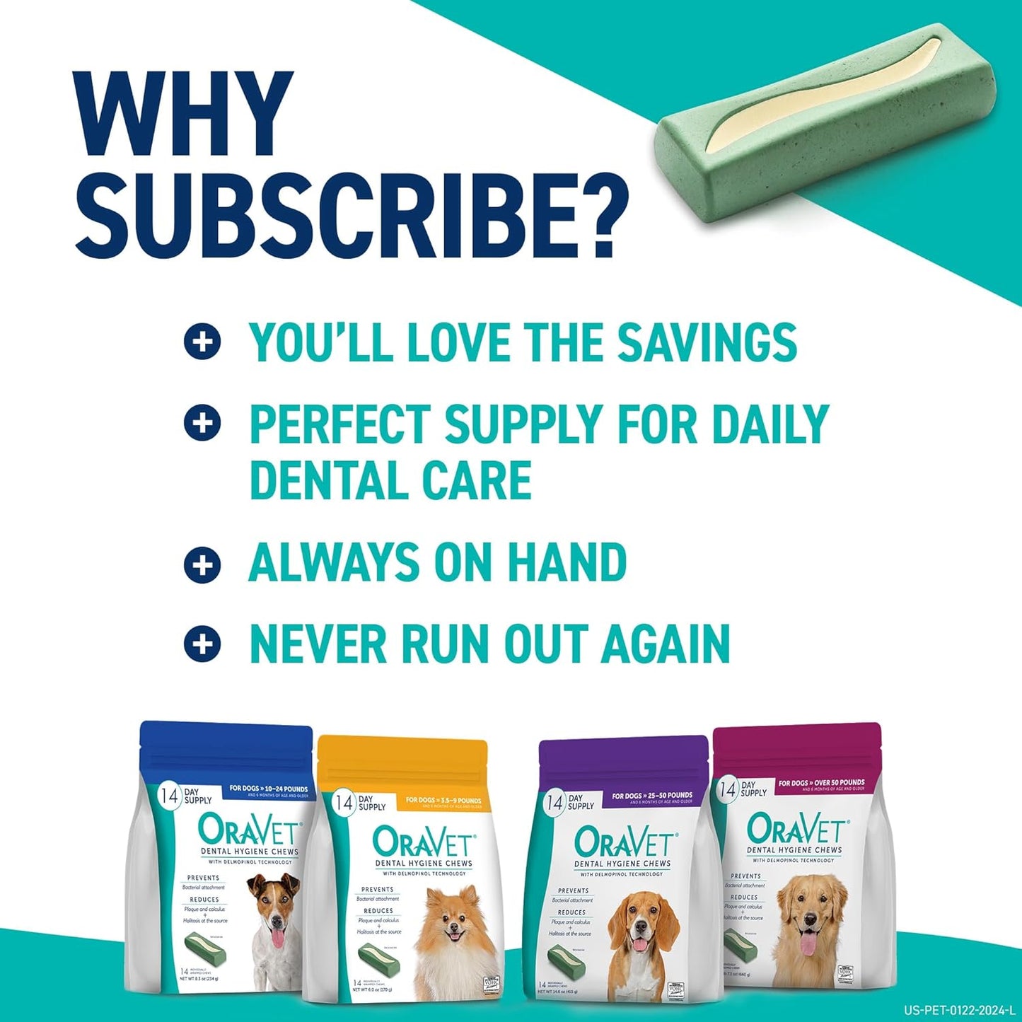 ORAVET Dental Chews for Dogs, Oral Care and Hygiene Chews (Large Dogs, Over 50 lbs.) Pink Pouch, 14 Count