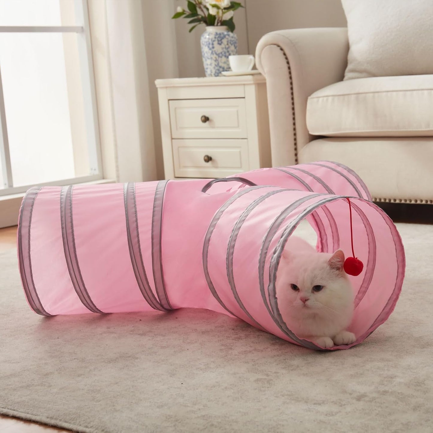 Cat Tunnels for Indoor Cats 3 Way Play Toy Kitty Tunnel Peek Hole Toy with Ball for Cat Tube Fun for Rabbits Kittens and Dogs