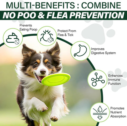 200 Chews No Poo Chew for Dogs-Flea and Tick Prevention Chews-2 in 1 Control Coprophagia & Flea Tick Supplement-Natural Soft Treats Deterrent Eat Poop with Digestive Enzymes Probiotics-Chicken Flavor