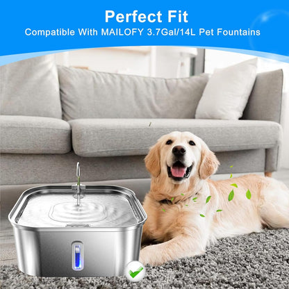 12+12PCS Large Dog Water Fountain Filter Compatible with MAILOFY 14L/3.7Gal Filtered Water Bowl for Large Dogs, Activated Carbon & Sponges for Stainless Steel Dog Fountain Water Bowl