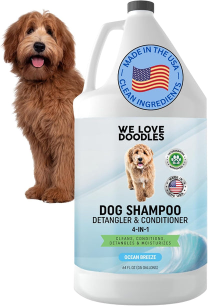 Dog Shampoo Half Gallon - Cleans, Conditions & Detangles, Goldendoodles, Poodles, & Doodle Shampoo - for Matted Pet Hair - Sensitive Skin Wash for Puppies - Made in The USA, 64OZ (Ocean Breeze)