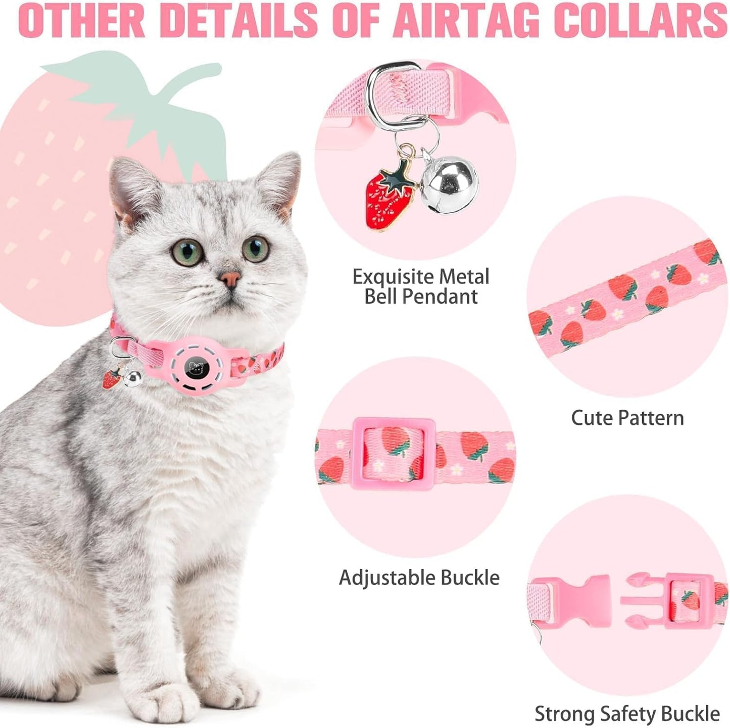BINGPET AirTag Cat Collar with Bells, Upgraded Safety Elastic Cat Collar with Airtag Cat Collar Holder, Anti-Lost Cat Collars for Girl Boy Cats, Anti-Suffocation Kitty Puppy Collars