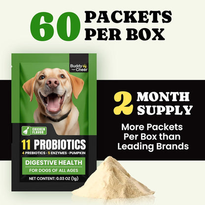 Probiotics for Dogs - Dog Probiotics Powder with 11 Strains, 4 Prebiotics & 5 Enzymes, Pet Probiotic Help Flora Balance, Digestion Health & Gut Support, Diarrhea and Yeast Infection -60 Single Packets