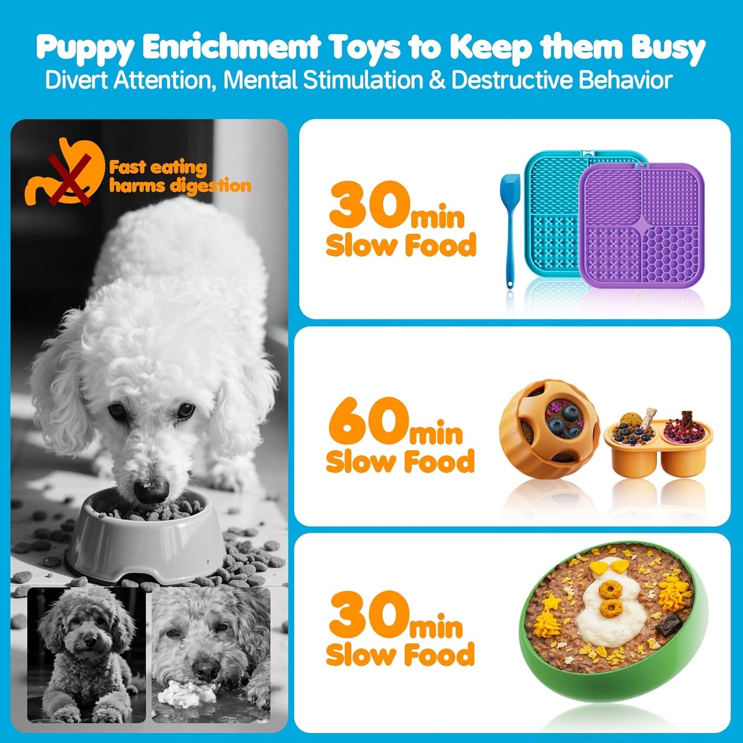 LUKITO Lick Mat, Ball & Bowl with Peanut Butter, Frozen Treat Puzzle Dispenser for Anxiety Relief, Reduce Boredom, Perfect for Bathing Grooming (6 in 1)