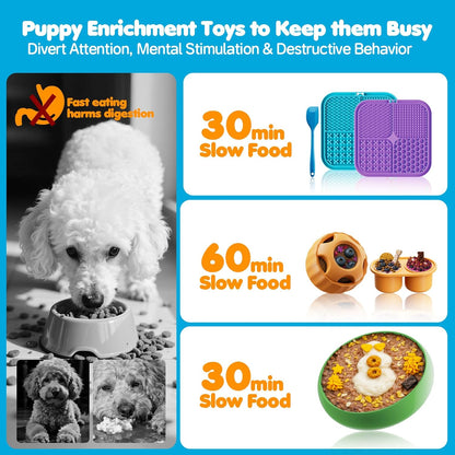 LUKITO Lick Mat, Ball & Bowl with Peanut Butter, Frozen Treat Puzzle Dispenser for Anxiety Relief, Reduce Boredom, Perfect for Bathing Grooming (6 in 1)