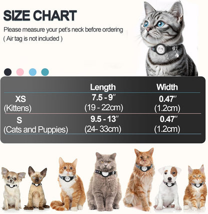 Airtag Cat Collar | Waterproof Cat Collars Airtag Holder - Breakaway Cat Airtag with Bells, Cute Diamond Paw, Reflective, Lightweight GPS Cat Collar for Girl Boy Cats, Kitten(Black, S(9.5"-13")