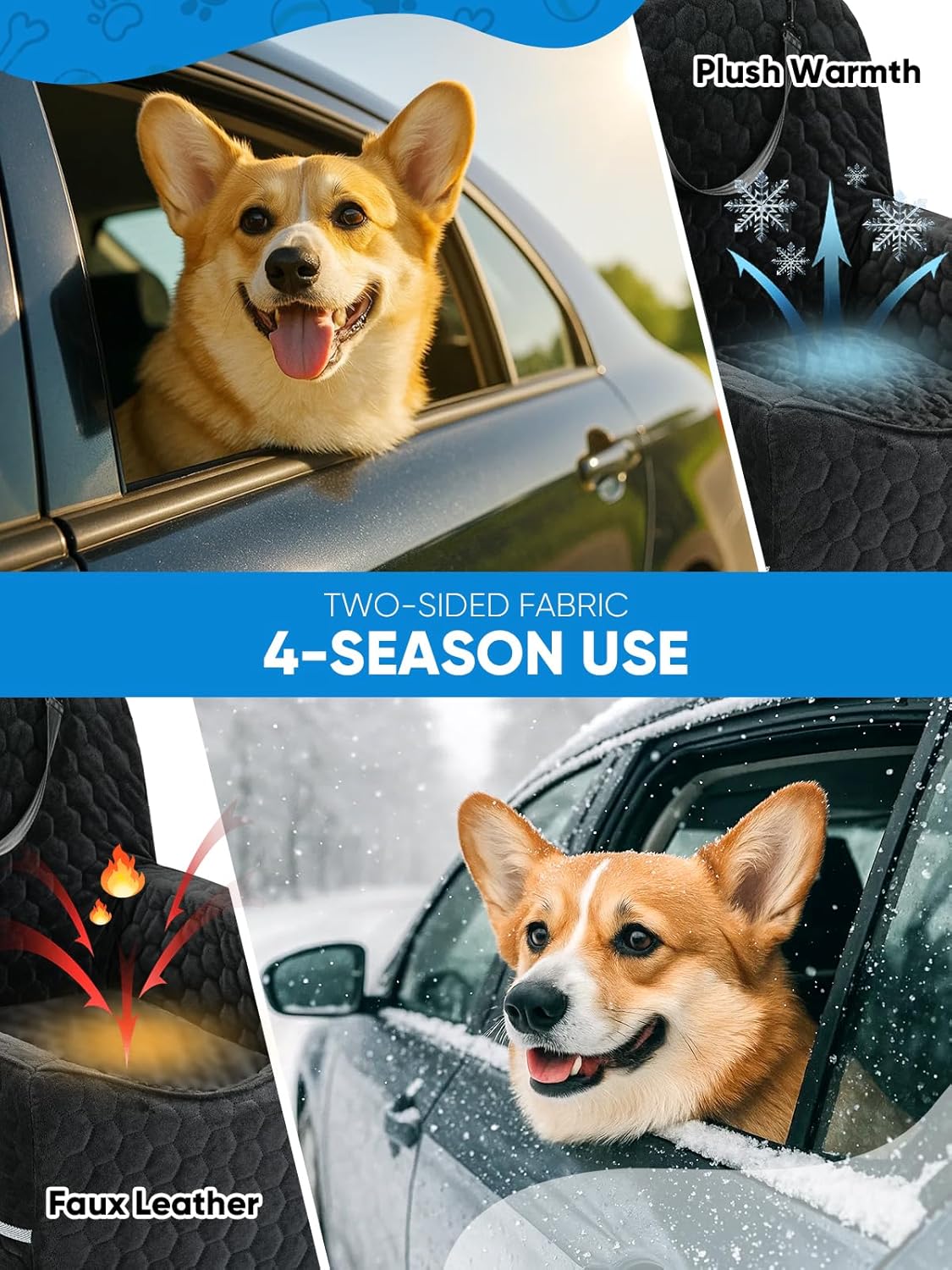 Dog Car Seat for Small/Medium Pets, Adjustable Booster Seat with Safety Leash, Washable Cover & Storage Pockets (Up to 35 lbs, Black)