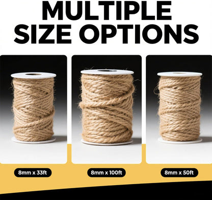 Jute Rope 49 Feet 8mm - Natural Heavy Duty Sisal Twine | Pet-Safe for Cat Scratch Posts, Crafts, Bundling & Hanging (Natural, 8MM-49FT)