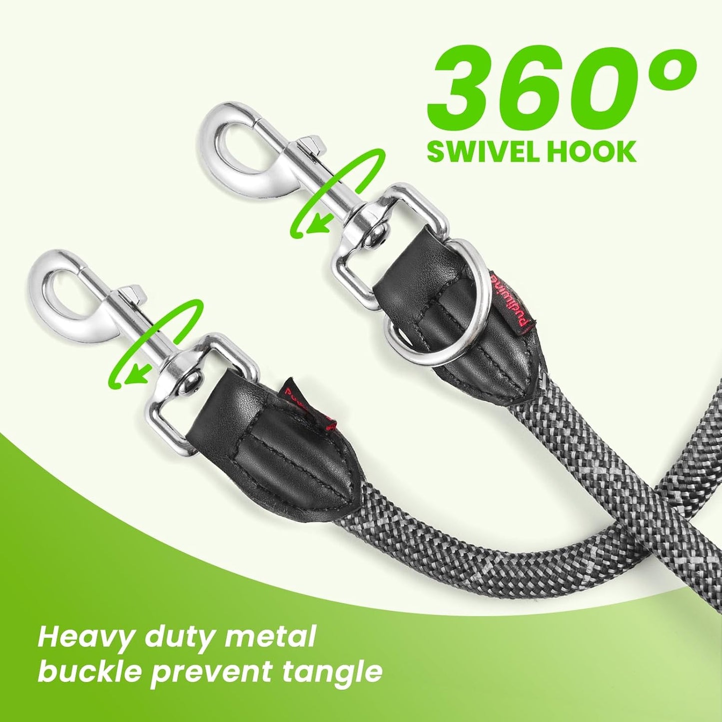 Black 8-in-1 Multifunctional Hands Free Reflective Rope Dog Leash for Medium Large Dogs-8ft Adjustable Heavy Duty Nylon Slip Lead with Double Ended Waist & Crossbody for Tie Out Training & Running