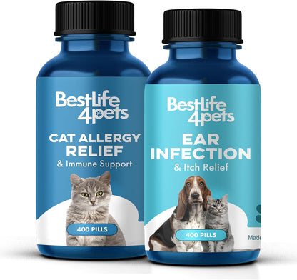 Itch Relief and Ear Infection Treatment for Dogs & Cats, Natural Ear Mites Treatment for Cats and Dogs Soothes Itchy Ears & Cat Allergy Relief & Immune Support, Relief for Seasonal Allergies
