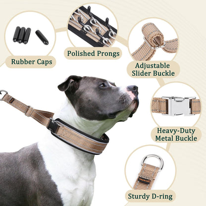 Mayerzon Prong Collar for Large Medium Dogs, Patented Reflective Pinch Collar with Metal Buckle, No Pull Adjustable Hidden Covered Dog Walking Training for Pitbull German Shepherd Doberman (Brown, XL)