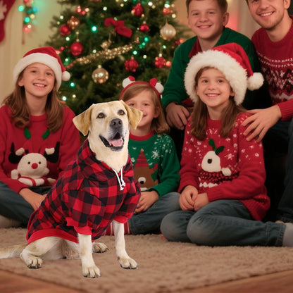 KOOLTAIL Plaid Dog Hoodie Pet Clothes Sweater with Hat and Pocket for Small Medium Large Size Dogs, Soft Winter Warm Dog Cold Weather Coat, Fleece Fall Dog Hooded Sweatshirt for Puppy Cats, Red XL