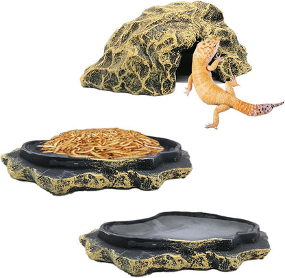 Reptile Shelter - Fake Rock Resin Terrarium, Aquarium Caves | Landscape Basking Suitable Gecko Lizard Tortoise Snake Amphibian Fish Habitat Decoration L