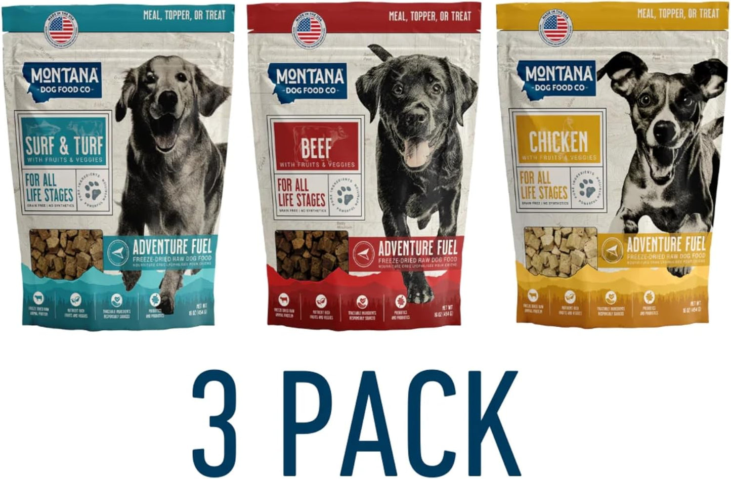 Adventure Fuel Freeze-Dried Raw Grain-Free Dog Food: 3 Pack- 16 oz
