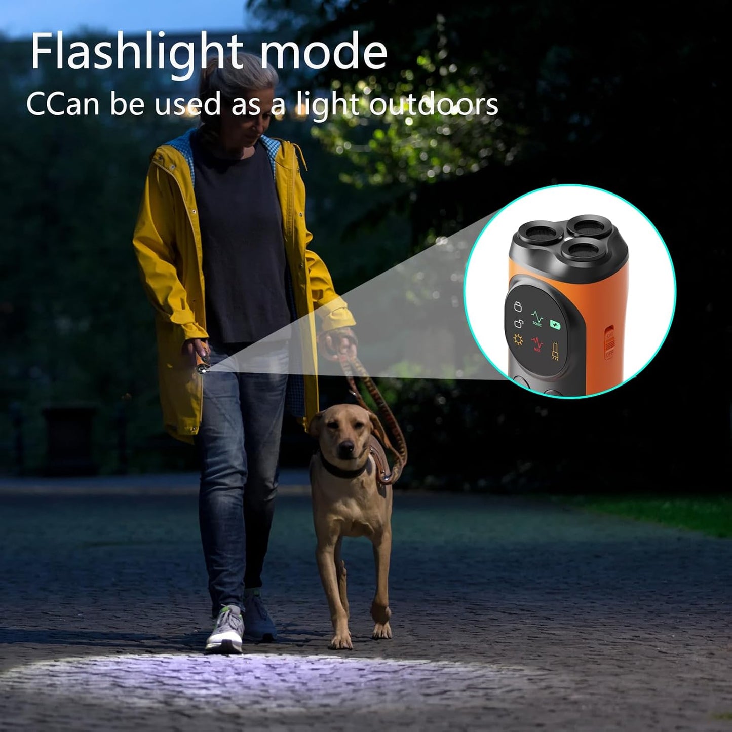 Ultrasonic Dog Repellent Device - Three-Head Bark Stoppers - Portable Dog Training Device - with Light - Dog Repellent - Dog Bite Prevention Device