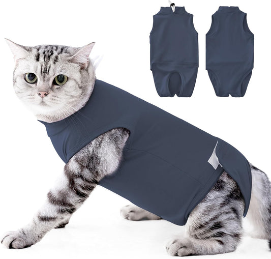Cat Surgery Recovery Suit, Kitten Onesie After Surgery, Cats Recovery Cone Alternative for Abdominal Skin Wounds, Post Surgical Pajama Suit for Male Female Cat After Spay Wear Anti Licking (Grey, L)