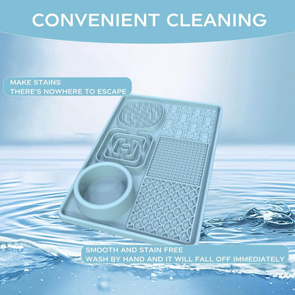 Pet Slow Feeder Licking Mat, 6-in-1 Multifunctional Bowl for Dogs & Cats, Food-Grade Silicone, Non-Slip Suction Cup，for Small & Medium Breeds (Blue)