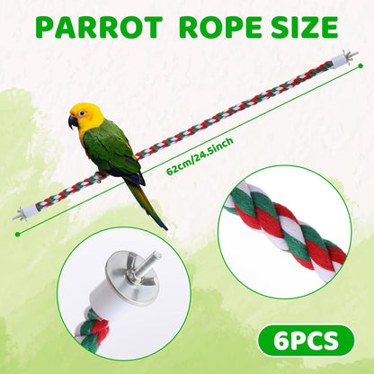 Novabright 6 Pcs Bird Rope Perch Stand Toys U Shape Large Bird Swing Perch Parrot Climbing Standing Cage Accessories for Parakeet, Cockatiel, Budgie, Lovebirds, Parrots