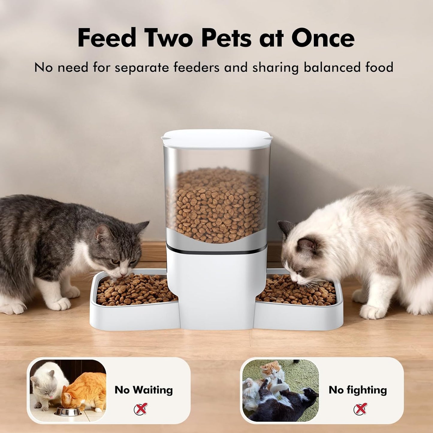 Automatic Cat Feeder for 2 Cats, 6L Automatic Cat Food Dispenser with 2 Stainless Steel Bowls, Timed Dry Food Dispenser with APP Control for Cats and Dogs, Dual Power Supply, 10s Voice Recorder