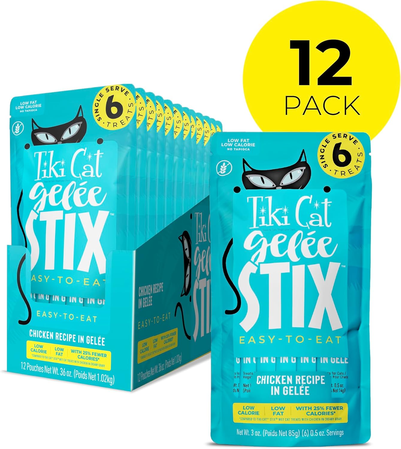 Tiki Cat Stix Gelee Wet Cat Treats, Chicken, 3 oz. Pouch (12 Count) (Pack of 2)