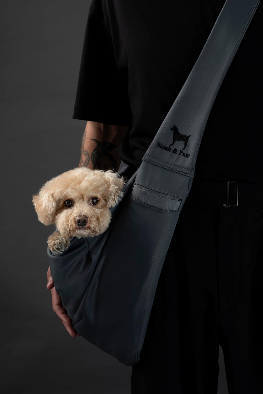 Noah & Paw Dog Sling Carrier for Small Dogs 5-18lb, Dog Sling for Small Dogs and Cats, Dog Carrier with Adjustable Padded Strap, Premium Twill, Lined with Fur, Double Safety Feature, Machine Washable