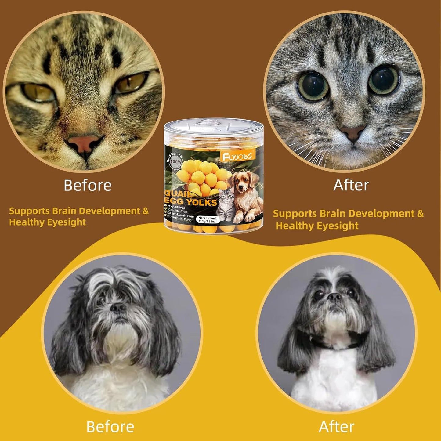 Freeze-Dried Quail Egg Yolk Snacks for Cats and Dogs Training, Natural Pet Treats Limited Ingredient, Healthy Tasty Freeze-Dried Pet Food for Dogs Cats (M, Egg)