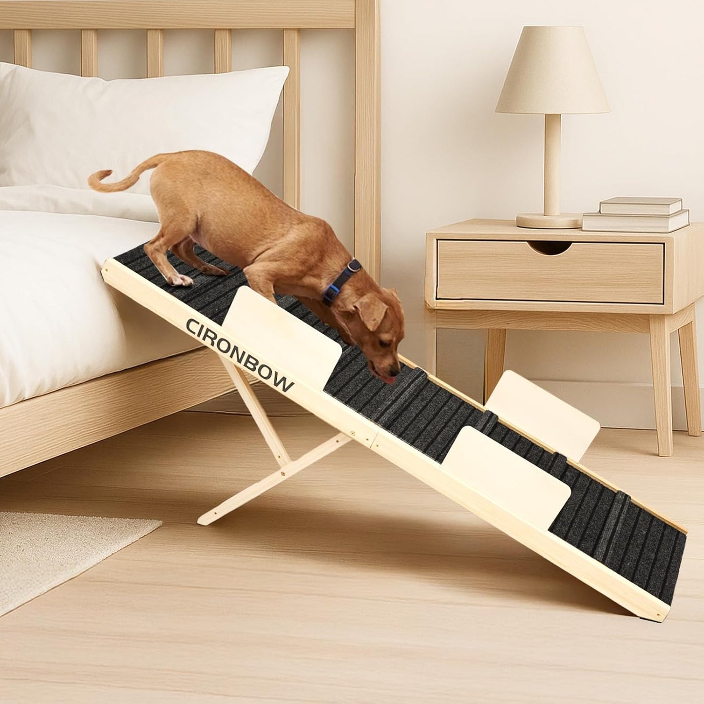 Upgraded Dog Ramp for Bed, Couch, Car, Foldable Pet Ramp, Non-Slip Pad & Safety Baffle-6 Adjustable Height 12" to 30", Portable Stable Pet Steps for Small & Medium Old Dogs & Cats