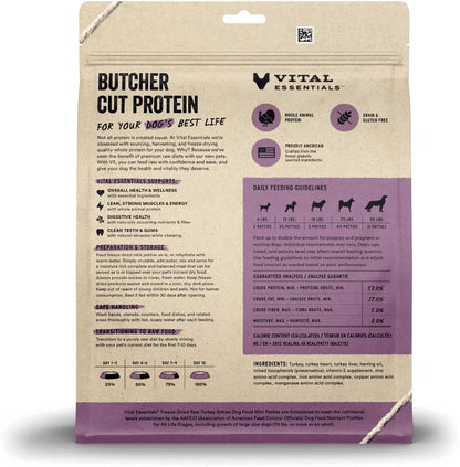 Vital Essentials Freeze Dried Raw Dog Food, Turkey Mini Patties Entree, 14 oz