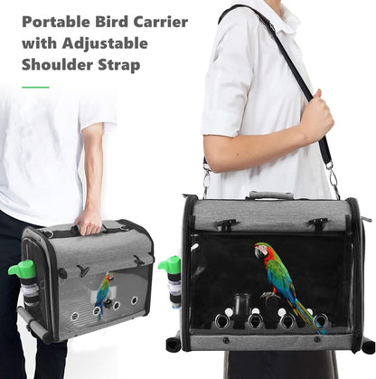 SUERTREE Bird Carrier Bag With Stand, Lightweight Backpack for Parrot, Portable Travel Cage, Pet Transparent Breathable Carrier