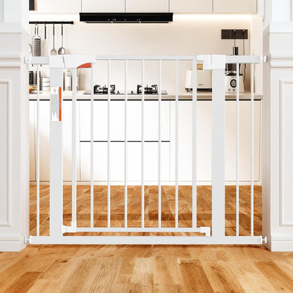 Metal Dog Gate for Door,Pressure Mounted Auto-Close Pet Gates for Dogs Indoor, Doggie Gate(White,36" Tall)