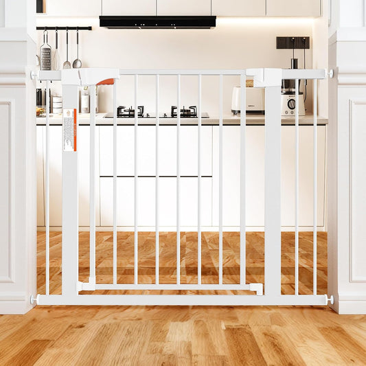 Metal Dog Gate for Door,Pressure Mounted Auto-Close Pet Gates for Dogs Indoor, Doggie Gate(White,36" Tall)