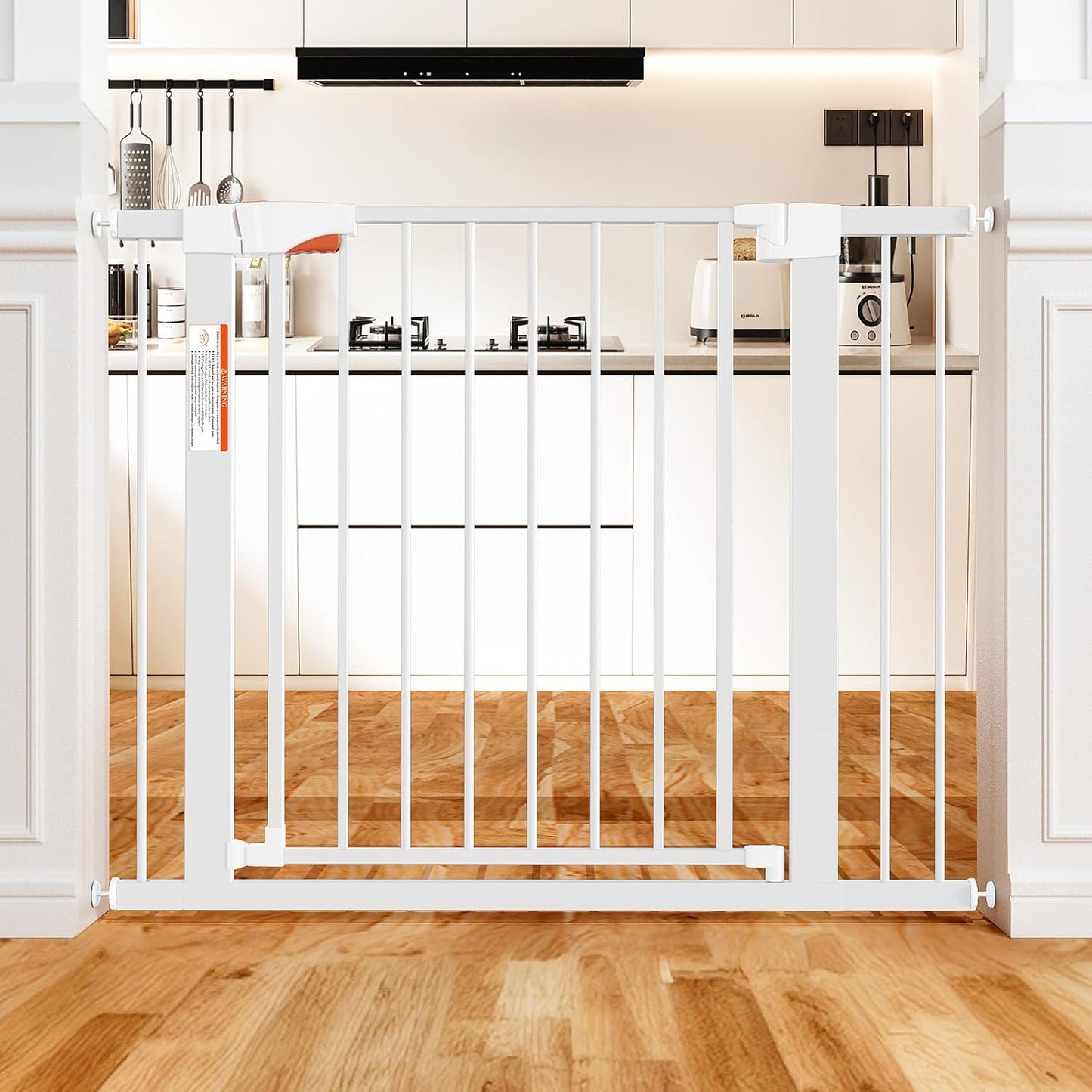 Metal Dog Gate for Door,Pressure Mounted Auto-Close Pet Gates for Dogs Indoor, Doggie Gate(White,36" Tall)