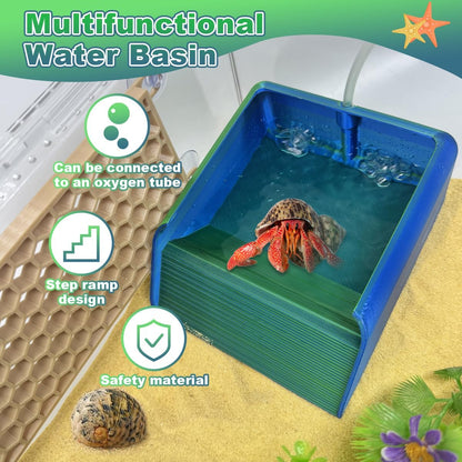 Hermit Crab Water Bowl with Climbing Ramp, Reptile Feeding Water Dish Tank Accessories, Suitable for Hermit Crab Bearded Dragon Lizard Tortoise Frog Gecko (Navy Blue)