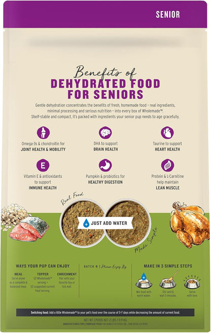 The Honest Kitchen Human Grade Wholemade™ Whole Grain Chicken, Oat & Salmon Dehydrated Senior Dog Food, 2lb Bag (Makes 8lbs)