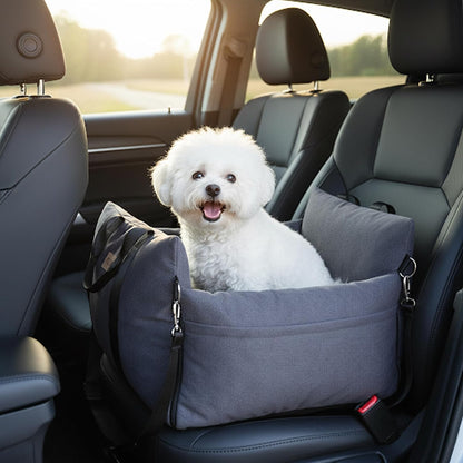 Cozy Dog Car Seat for Medium Dogs, Soft Dog Bed for Car, Safety Travel Bed & Portable Pet Carrier, Removable & Washable with Storage Pockets, Clip-On Safety Belt