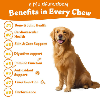 Multivitamin Treats for Dogs, Glucosamine Chondroitin Joint Support + Digestive Enzymes & Probiotics, Grain Free Dog Vitamins and Supplements for Skin & Coat, Peanut Butter - 120ct