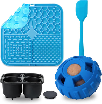 Interactive Frozen Dog Treat Toy Set w/ Tray, Lick Mat & Spatula - Durable Leak-Free Puzzle Toy for Enrichment & Stimulation, Stuffable Treat Dispenser, Reduces Anxiety, For Small, Medium, Large Dogs