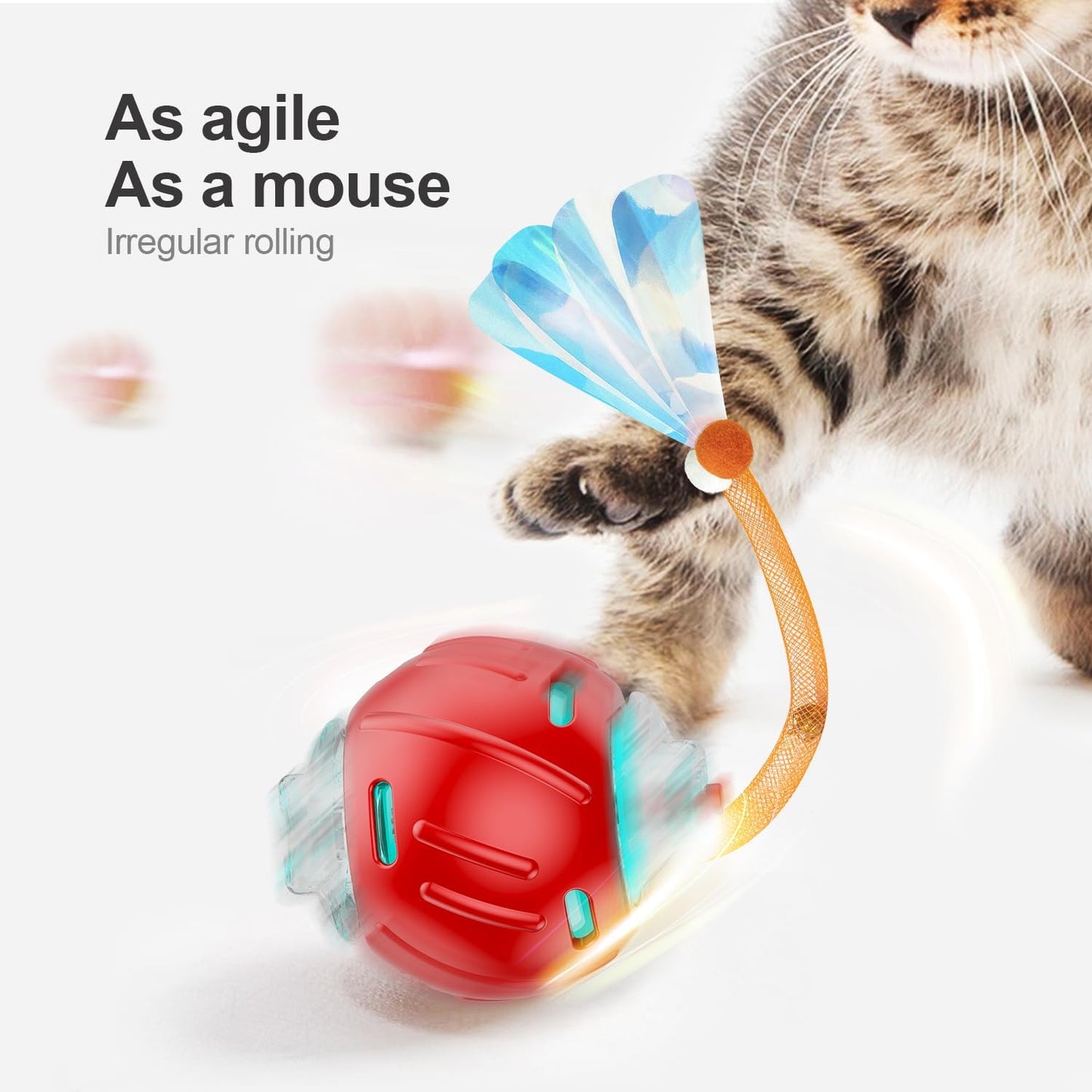 Interactive Cat Toys for Indoor Cats,The 3rd Generation Agile Moving Cat Ball with Elastic Mesh Tail,Automatic Kitten Toys for Bored Indoor Cats,Motion Activated(Silicone Ball)