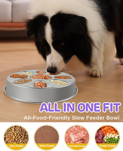 Slow Feeder Dog Bowls with Non-Slip Mat, Stainless Steel Metal Slow Feeder for Small & Medium Dogs, 2 Cups Pet Bowl for Fast Eaters, Slows Down Eating, Dishwasher Safe, Anti-Gulping Dog Bowl